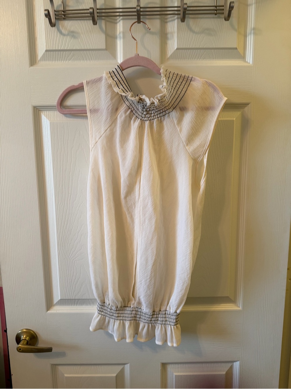 Tramp White Sleeveless Top with Black Stripes